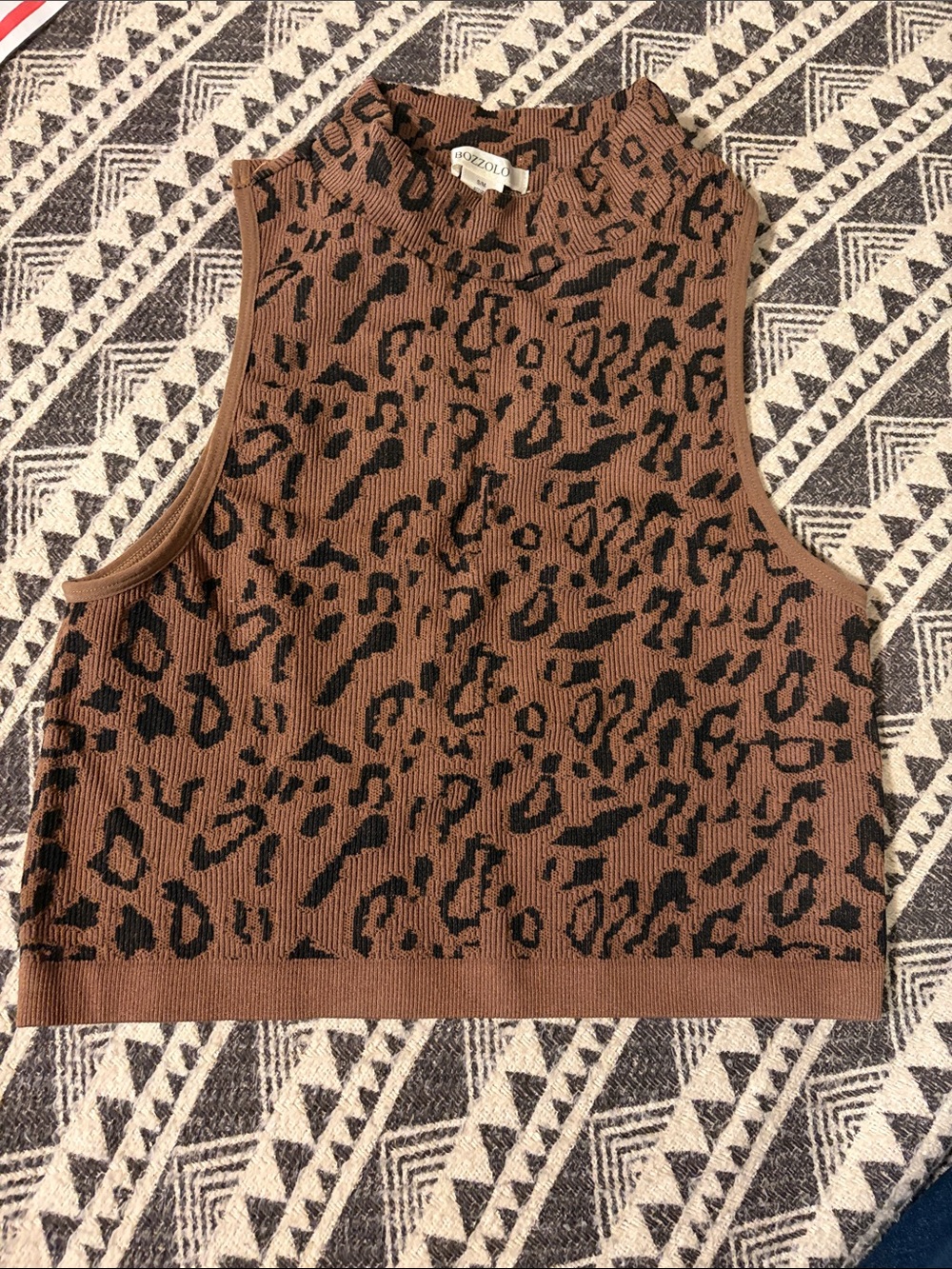 Bozzolo Brown & Black Leopard Knit Crop Tank